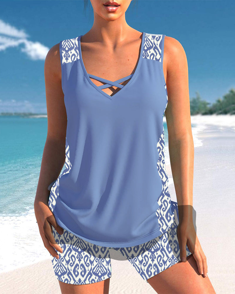 Tankini's met V-hals en geometrische print